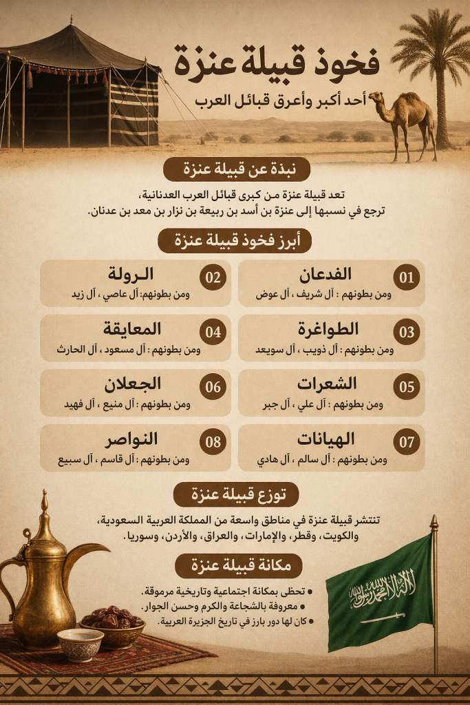 فخوذ قبيلة عنزة | شجرة القبيلة وأماكن تركز أبنائها - كوكتيل نيوز