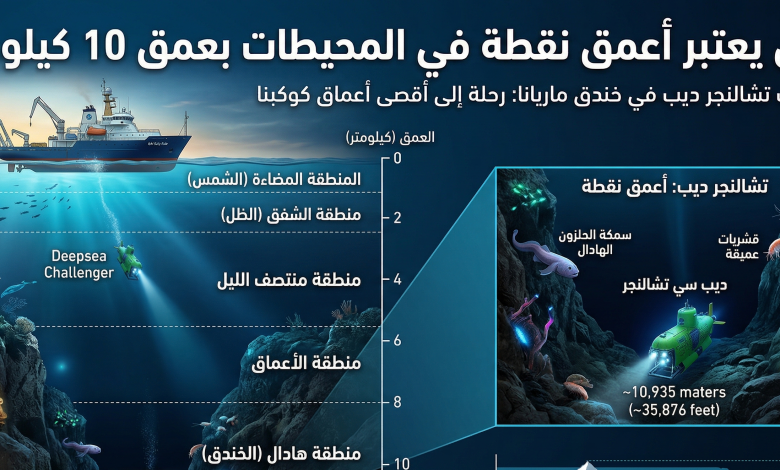 خندق يعتبر أعمق نقطة في المحيطات بعمق 10 كيلومتر