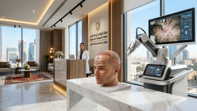 جهاز حديث لزراعة الشعر في عيادة طبية بالسعودية 2026