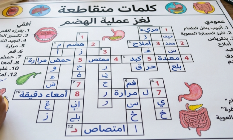 حل لغز عملية هضمية كلمات متقاطعة